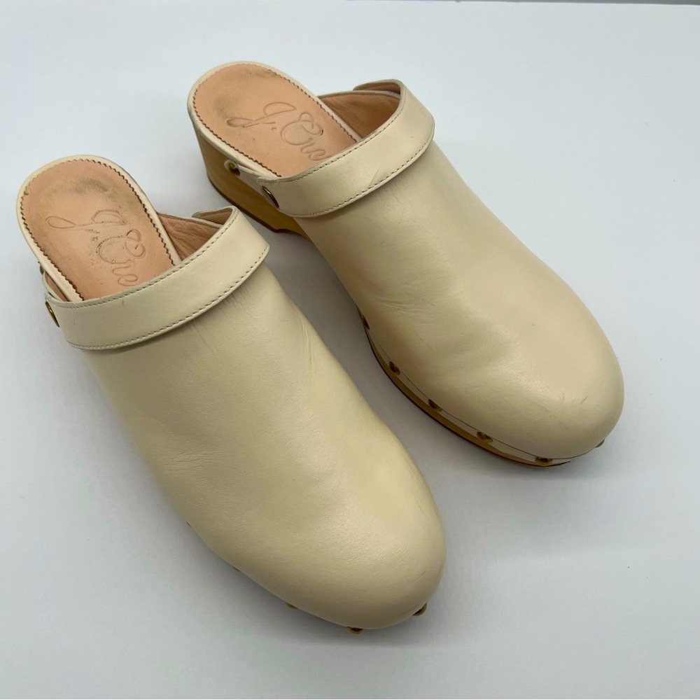 J. Crew Cream Leather Clog Mules